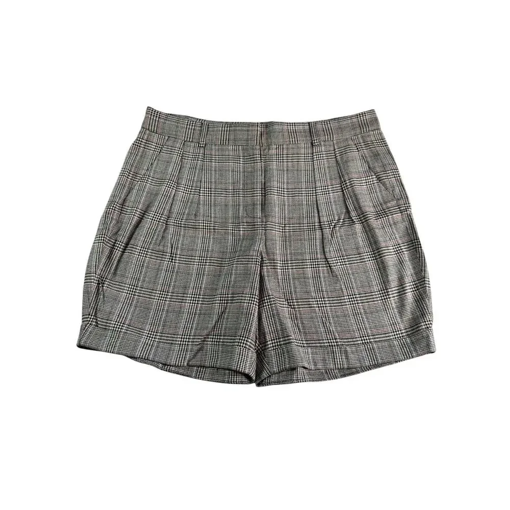 FRAME Relaxed Shorts Size 16 NWT $295 Plaid Wool Blend Pleated High Rise